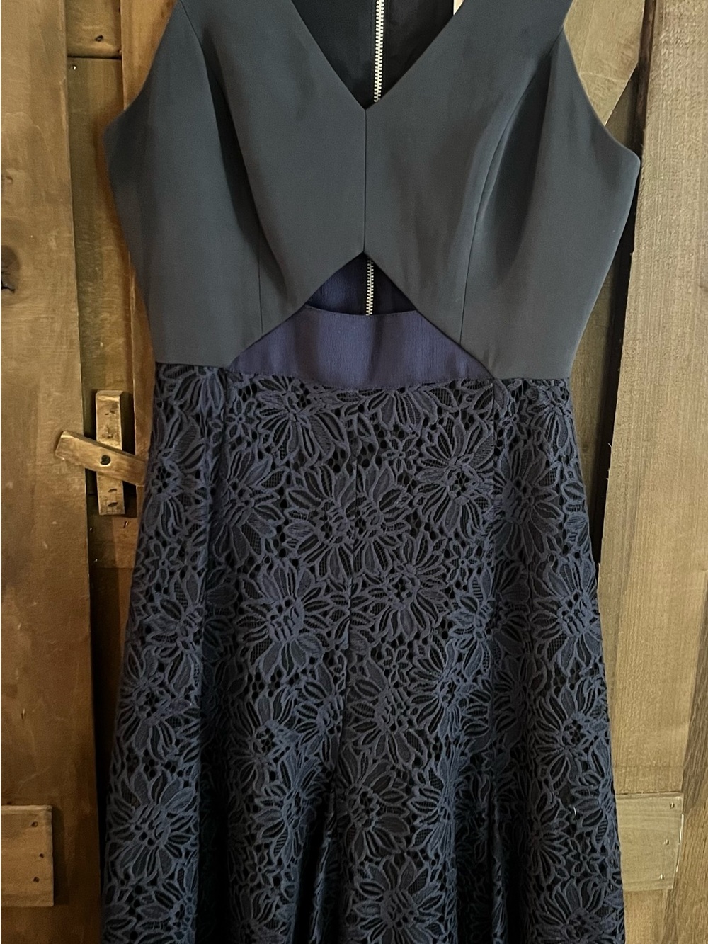 Rebecca Taylor Navy V‑Neck Lace Midi Dress
